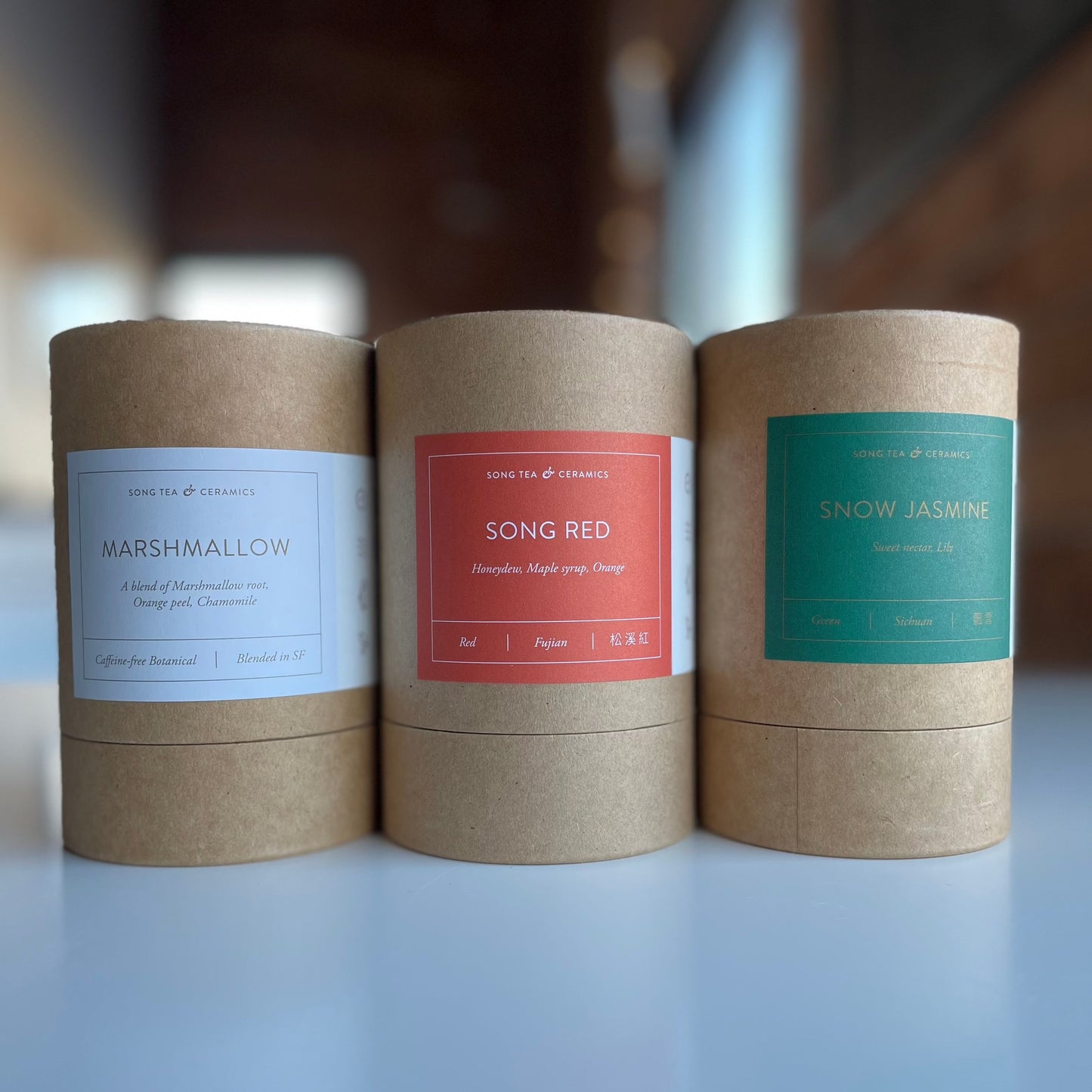 Song Tea loose leaf kraft canisters.