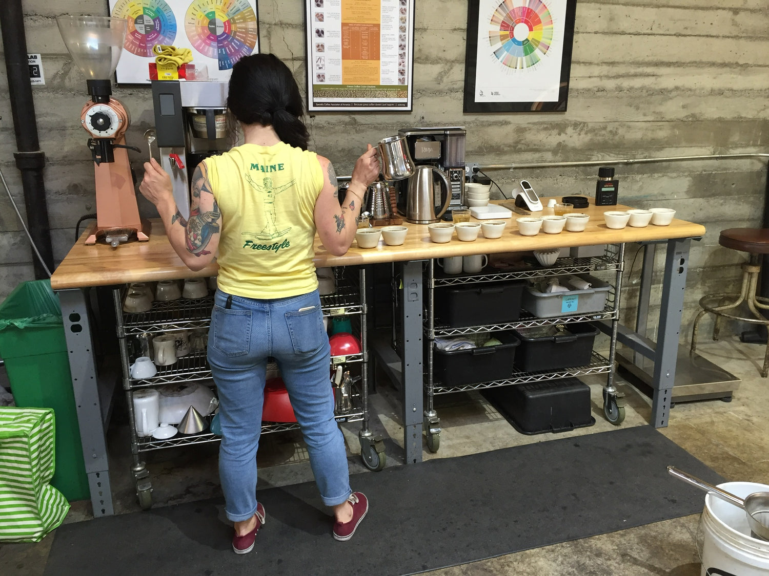 Roaster Mandy cupping their daily production for QC.