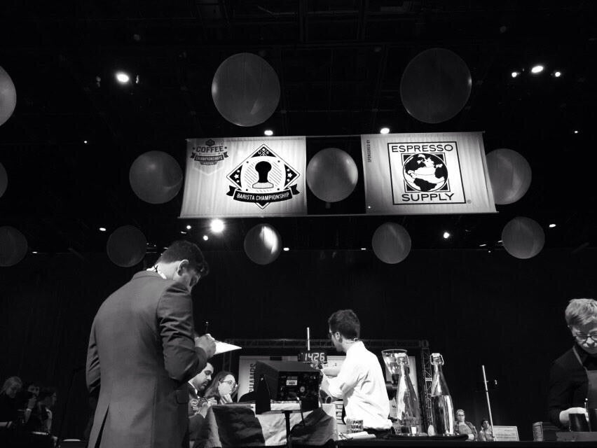 Michael competing at United States Barista Championship Final Round.