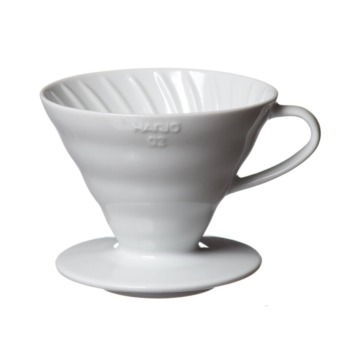 Hario V60 coffee dripper in white ceramic. 02 size