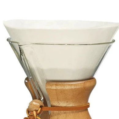 Photo courtesy of Espresso Parts. Image shows Chemex paper filter in brewer.
